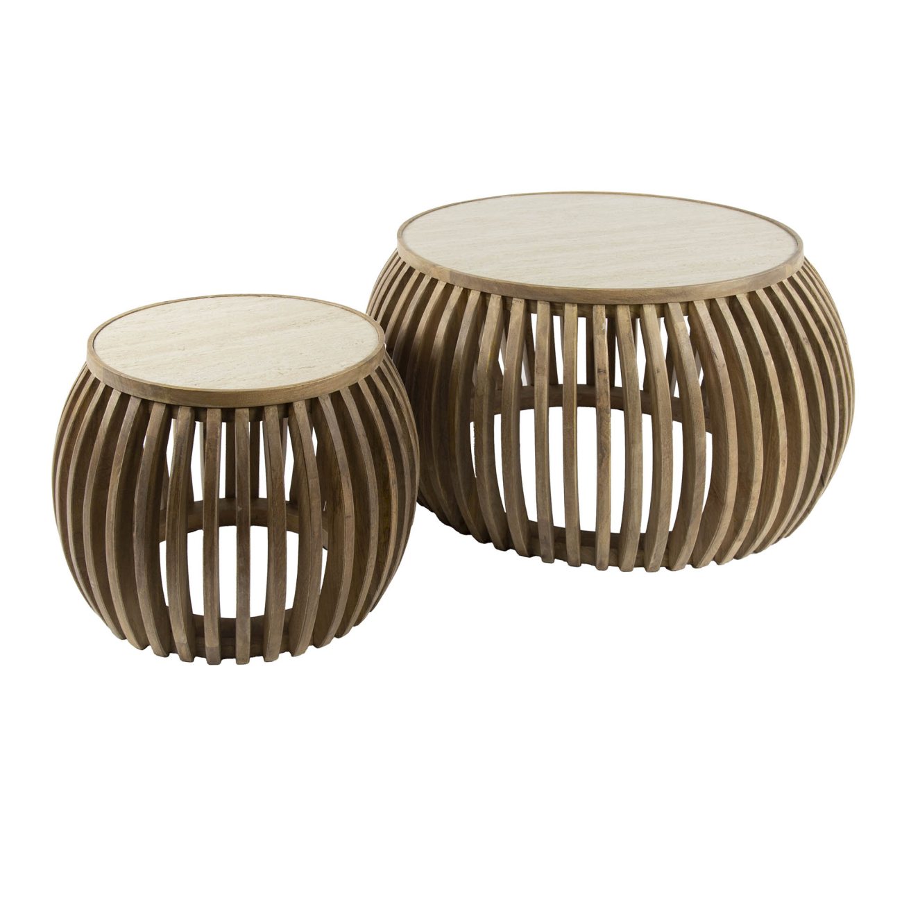 2er-Set Couchtisch Tratin - Mangoholz massiv Braun, Rund