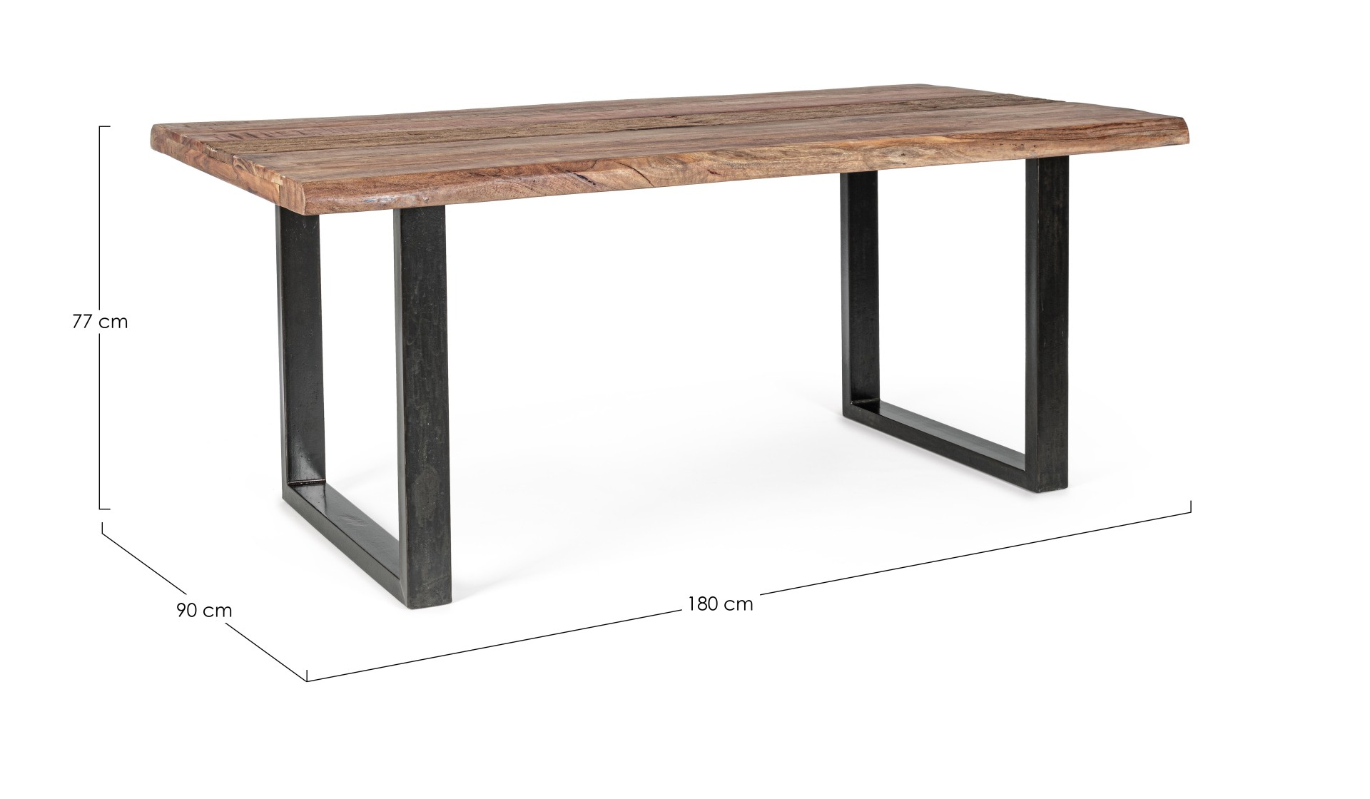 Der Esstisch Nottingham überzeugt mit seinem moderndem Design. Gefertigt wurde er aus Akazienholz, welches einen natürlichen Farbton besitzt. Das Gestell des Tisches ist aus Metall und ist in eine schwarze Farbe. Der Tisch besitzt eine Breite von 180 cm.