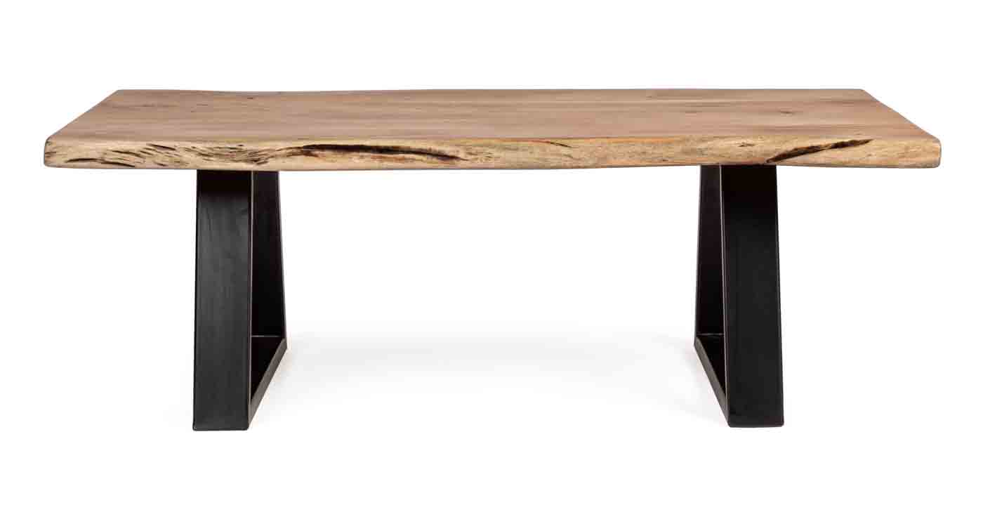 Die Tischplatte des Couchtisches Artur wurde aus Akazienholz hergestellt, dabei hat jeder Tisch seine eigene Maserung und damit ein Unikat. Das Gestell ist aus Stahl.