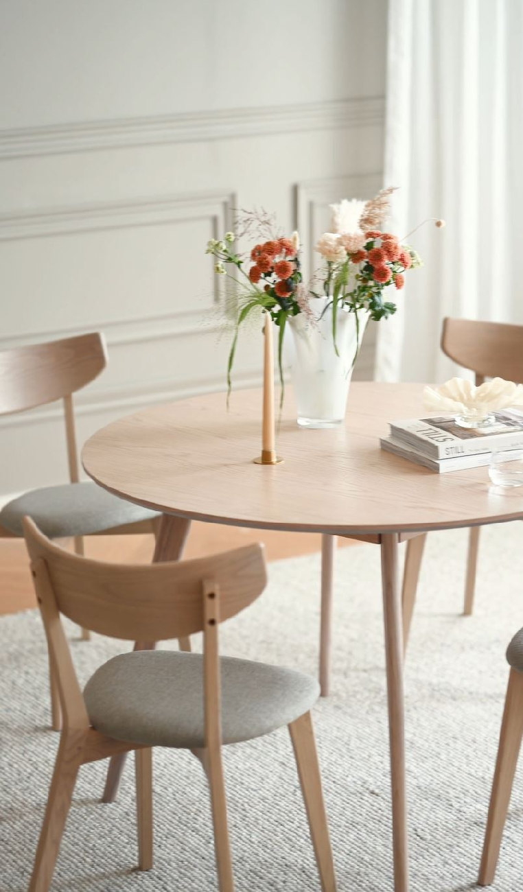 Esstisch Yumi Rund 115cm, MDF Eiche Weiß pigmentiert