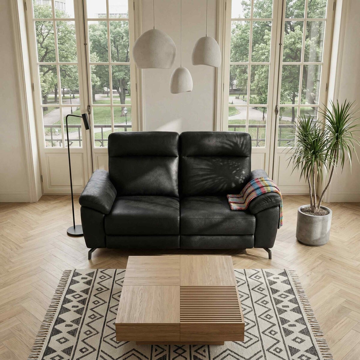 2-Sitzer Relaxsofa Astella Stoff Schwarz - Elektrisches Sofa mit Liegefunktion & USB | 2-Sitzer | Schwarz