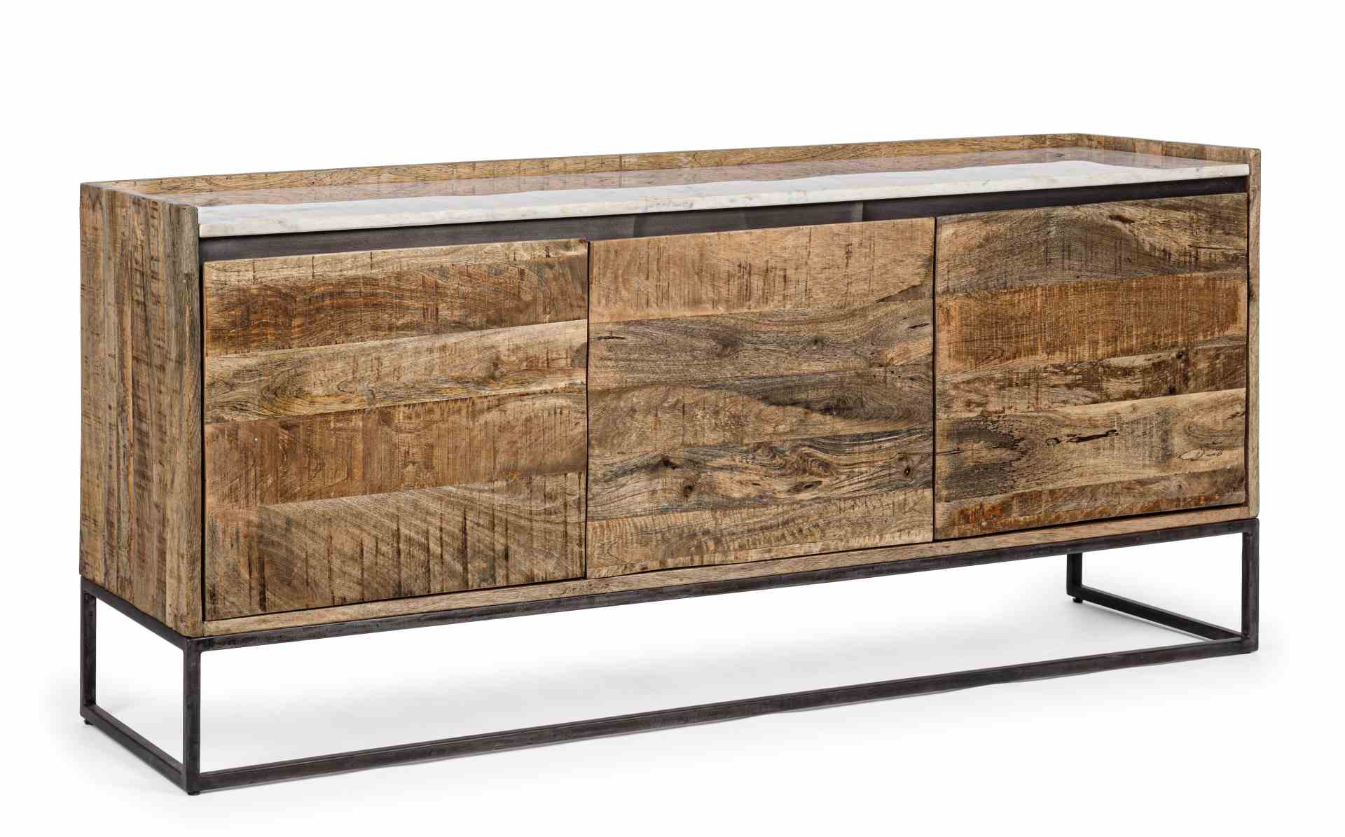 Das Sideboard Lambeth überzeugt mit seinem modernem Design. Gefertigt wurde es aus Mango-Holz, welches einen natürlichen Farbton besitzt. Das Gestell ist aus Metall und hat eine schwarze Farbe. Die Oberflächenplatte ist aus Marmor. Das Sideboard verfügt ü