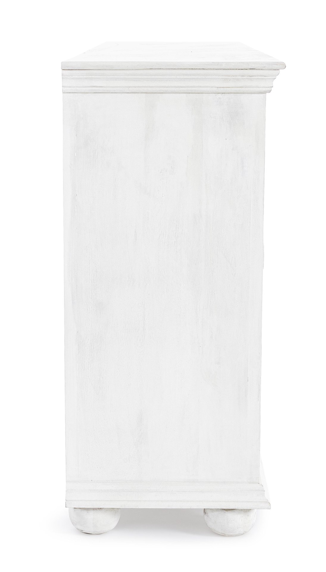Das Sideboard Alina überzeugt mit seinem klassischen Design. Gefertigt wurde es aus Mango-Holz, welches einen weißen Farbton besitzt. Das Gestell ist auch aus Mango-Holz. Das Sideboard verfügt über vier Türen. Die Breite beträgt 178 cm.