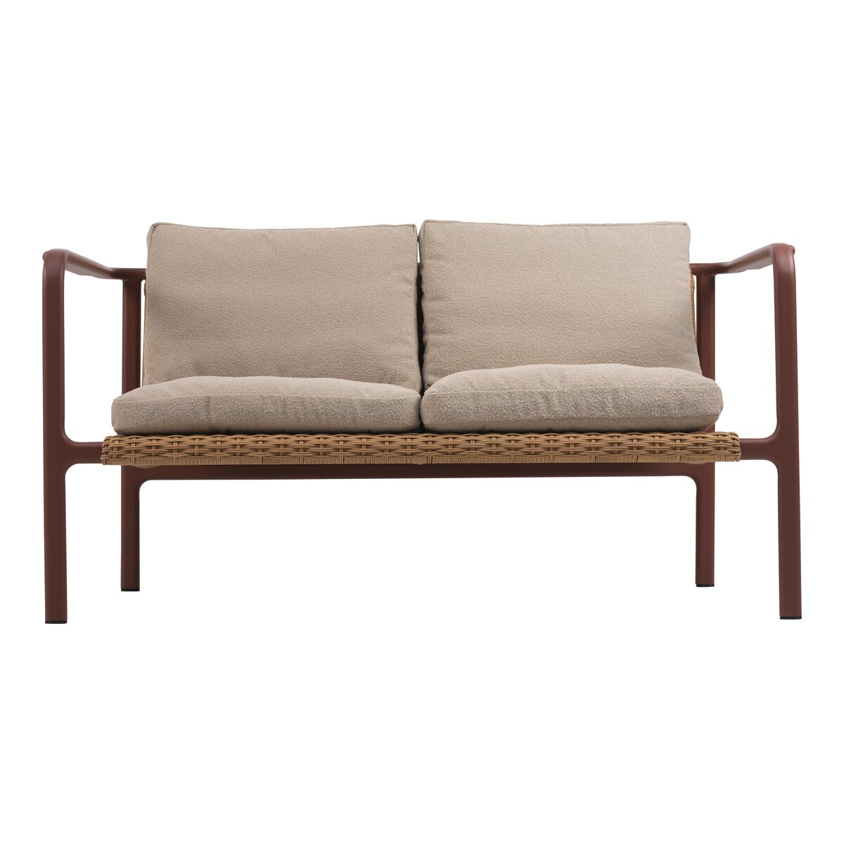 Gartensofa Motty 2-Sitzer, Aluminium & Polyrattan, Zinnoberrot/Beige