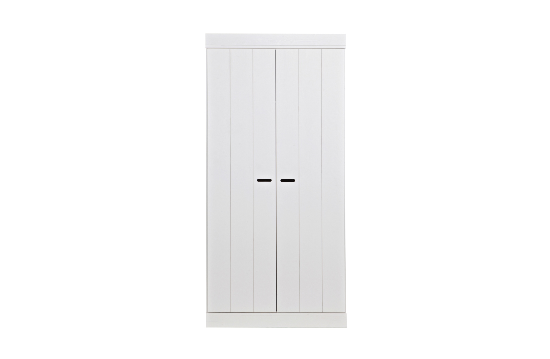 Der schlichte Kleiderschrank Connect wurde aus Kiefernholz gefertigt. Hinter den zwei Türen befindet sich ausreichend Stauraum für diverse Kleidungsstücke. Der Schrank hat einen weißen Farbton.