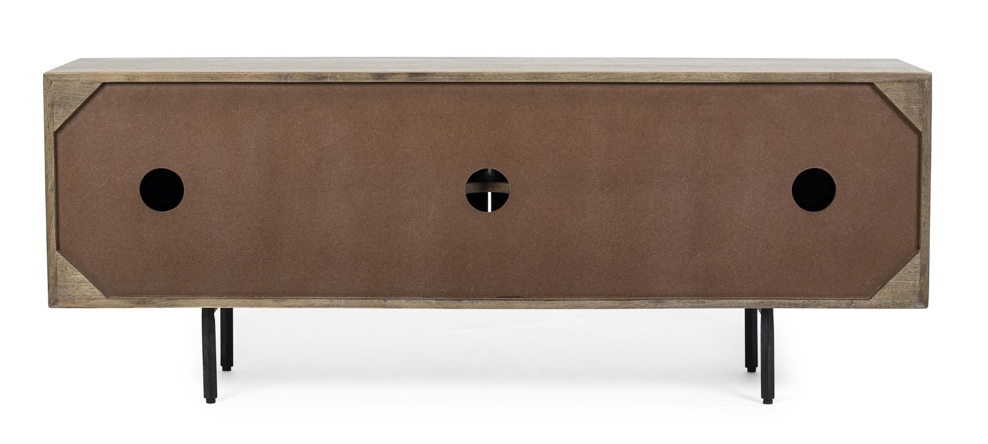 Das TV Board Darsey überzeugt mit seinem klassischen Design. Gefertigt wurde es aus Mangoholz, welches einen natürlichen Farbton besitzt. Das Gestell ist aus Metall und hat einen schwarze Farbe. Das TV Board verfügt über vier Türen. Die Breite beträgt 140
