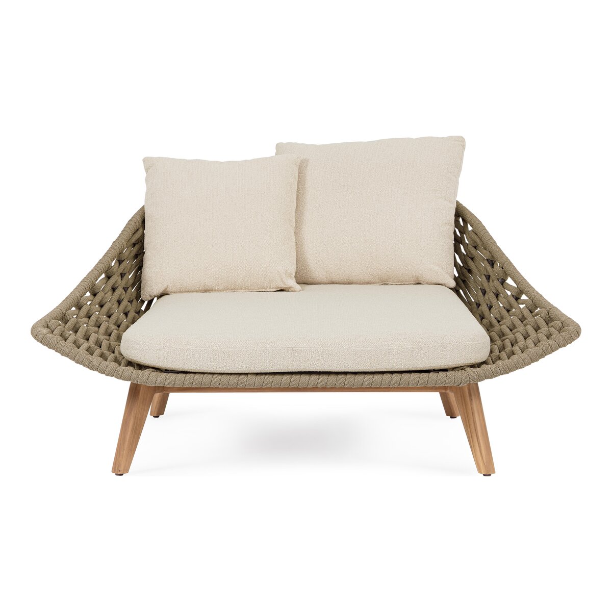 Gartendaybed Tamires - Teakholz Natur, Seilgeflecht Taupe, inkl. Kissen