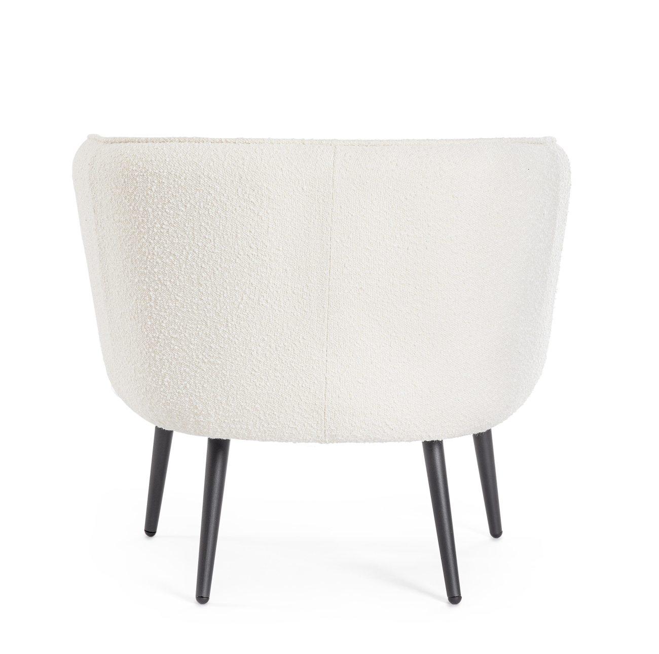 Der Sessel Avril überzeugt mit seinem modernen Stil. Gefertigt wurde er aus Bouclè-Stoff, welcher einen weißen Farbton besitzt. Das Gestell ist aus Metall und hat eine schwarze Farbe. Der Sessel verfügt über eine Armlehne.