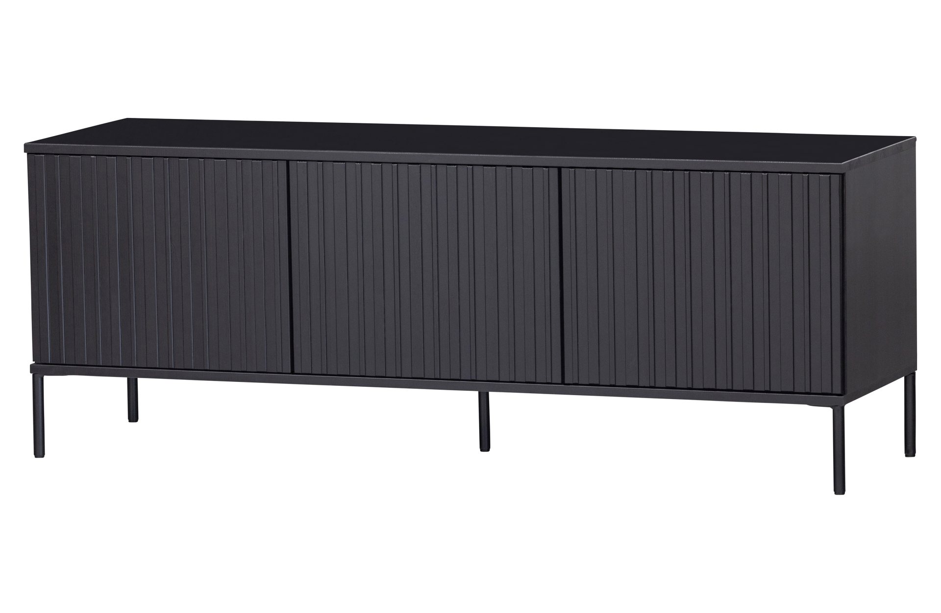 TV Board Gravure aus Kiefernholz 150 cm, Schwarz TV Board Gravure aus Kiefernholz 150 cm, Schwarz