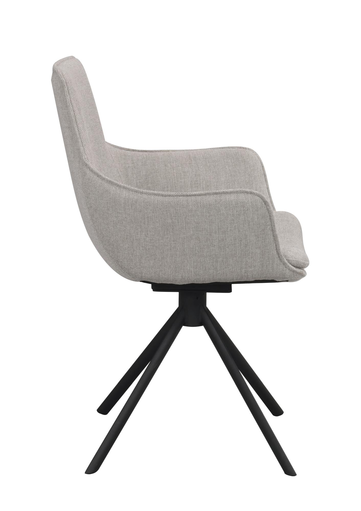 Komfortabel & schön – Stuhl Lowell 2er Set Drehgestell mit Armlehnen, Stoff Grau.