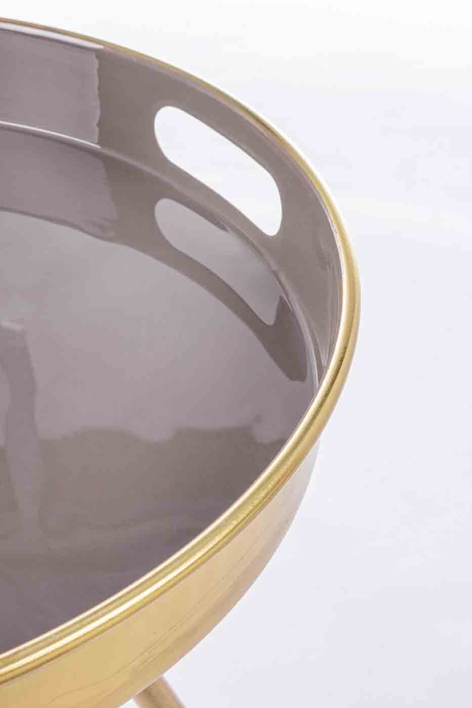 Beistelltisch Inesh gefertigt aus Metall mit einer Glasplatte in einem taupe Farbton. Modernes Design. Marke Bizotto.