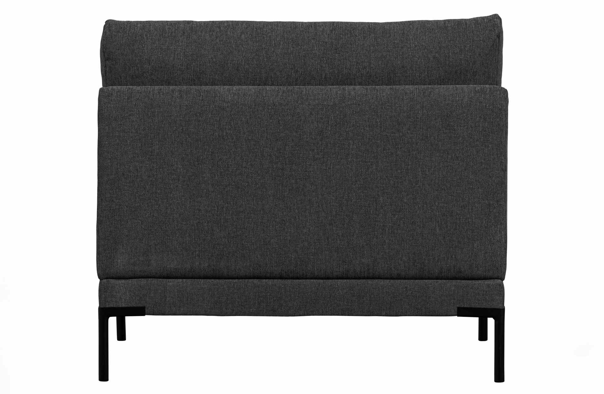 Das Modulsofa Couple Lounge überzeugt mit seinem modernen Design. Das Loveseat Element wurde aus Melange Stoff gefertigt, welcher einen einen dunkelgrauen Farbton besitzen. Das Gestell ist aus Metall und hat eine schwarze Farbe. Das Element hat eine Länge