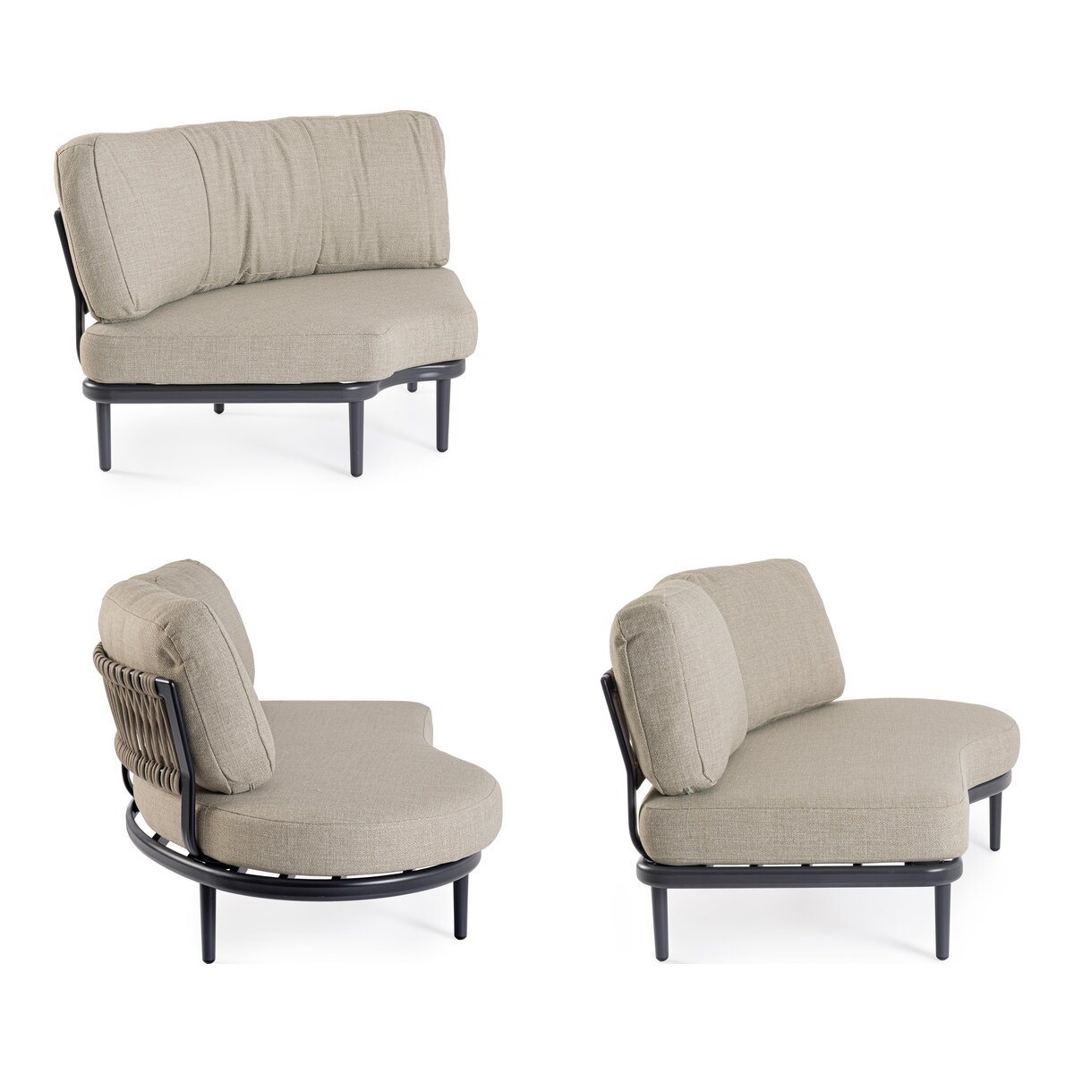 Gartenecksofa Helios - Aluminium, Seilgeflecht, Olefin-Stoff, Anthrazit