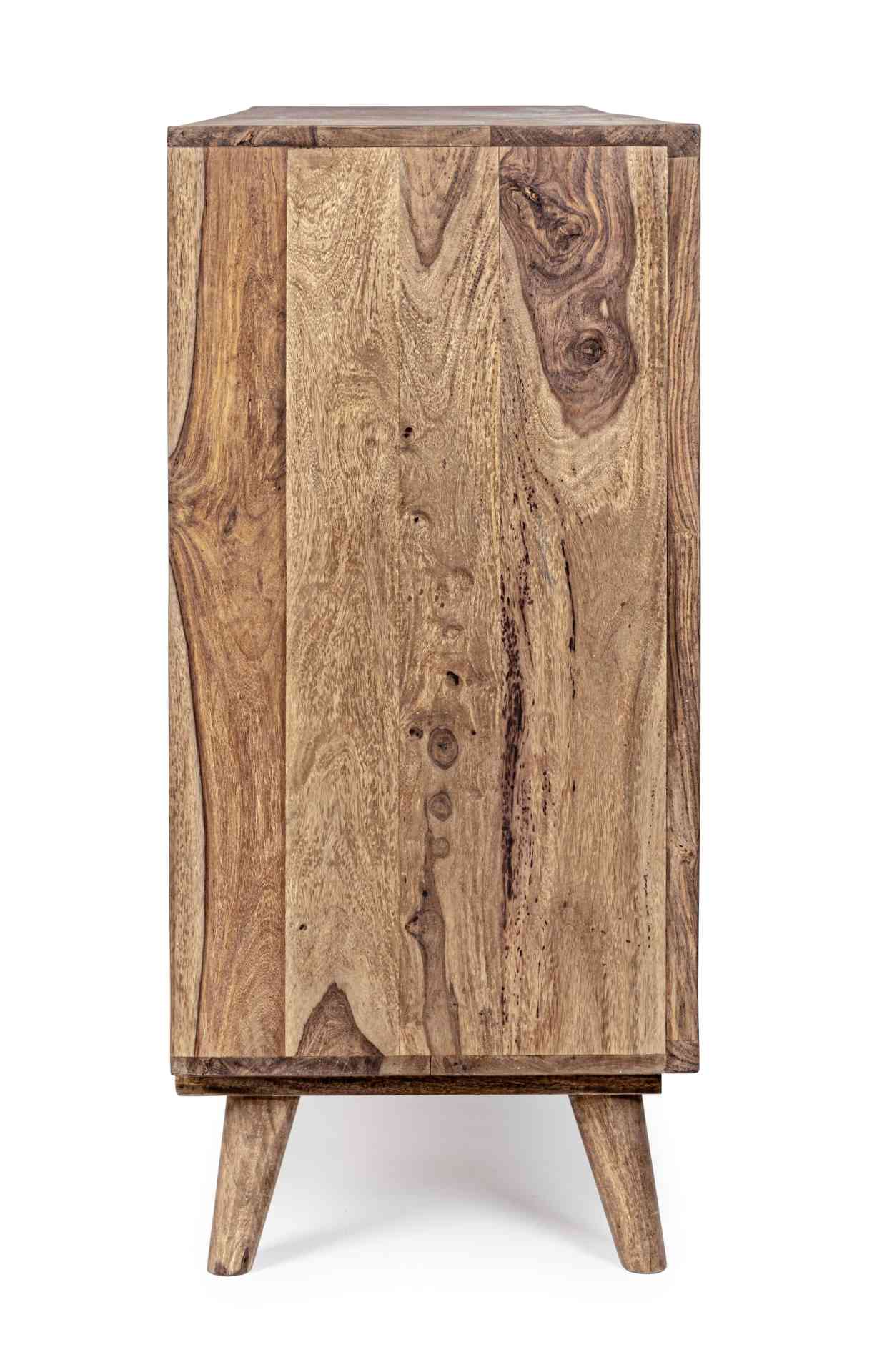 Das Sideboard Kant überzeugt mit seinem modernem Design. Gefertigt wurde es aus Sheeshamholz, welches einen natürlichen Farbton besitzt. Das Gestell ist auch aus Sheeshamholz. Das Sideboard verfügt über vier Türen. Die Breite beträgt 177 cm.