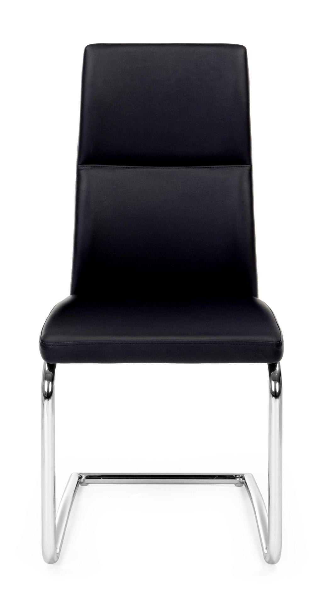 Der Esszimmerstuhl Thelma überzeugt mit seinem modernem Design. Gefertigt wurde der Stuhl aus Kunstleder, welches einen schwarzen Farbton besitzt. Das Gestell ist aus Metall und ist Silber. Die Sitzhöhe beträgt 47 cm.