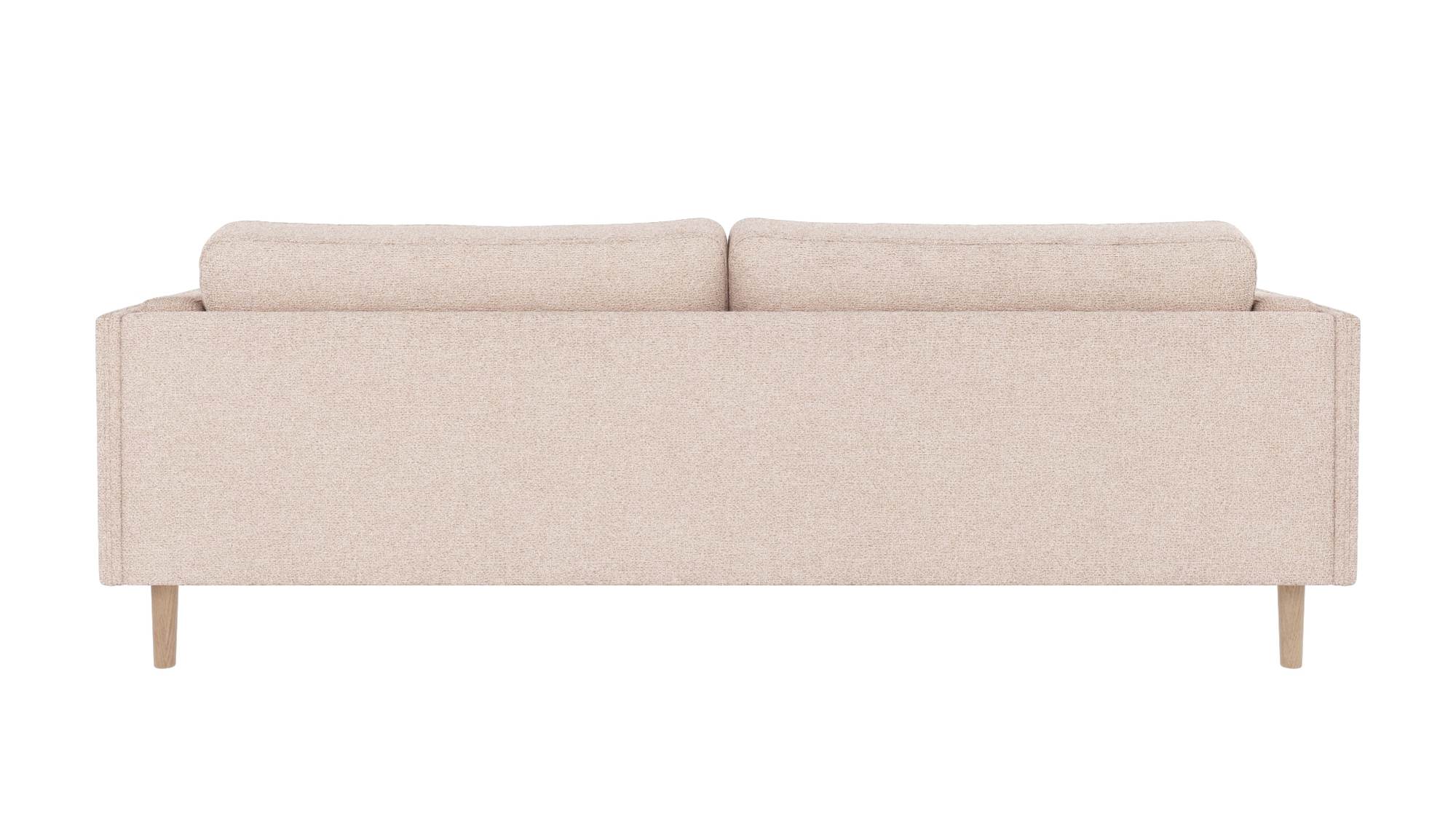 Komfortabel & schön – Sofa Braden 3-Sitzer, Beine Weiß pigmentiert, Bezug Max Hellbeige.