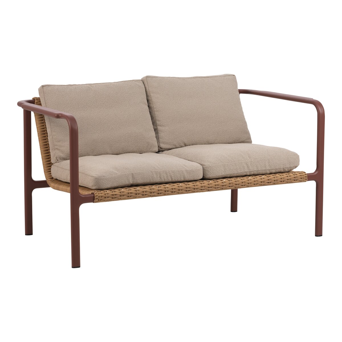 Gartensofa Motty 2-Sitzer, Aluminium & Polyrattan, Zinnoberrot/Beige