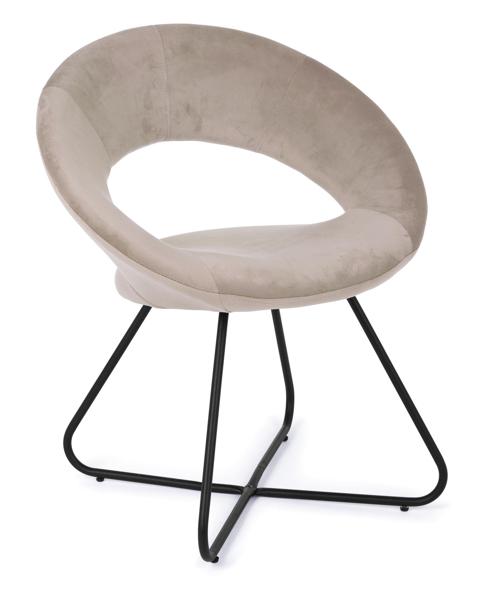 Der Sessel Vanity überzeugt mit seinem modernen Design. Gefertigt wurde er aus Stoff in Samt-Optik, welcher einen Taupe Farbton besitzt. Das Gestell ist aus Metall und hat eine schwarze Farbe. Der Sessel besitzt eine Sitzhöhe von 49 cm. Die Breite beträgt