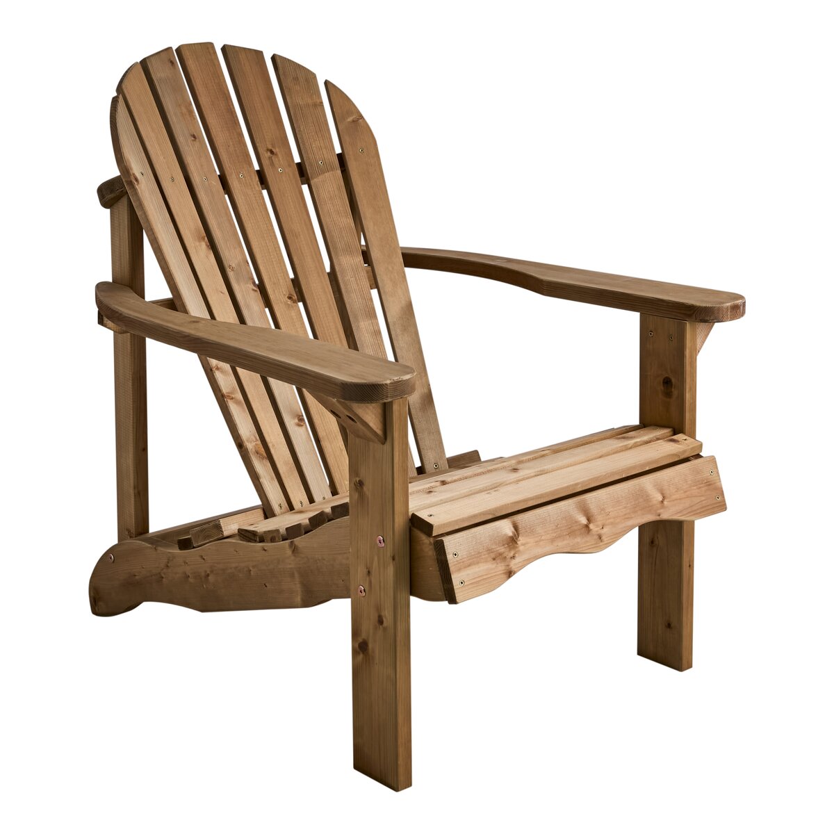 Gartensessel Skule aus Kiefernholz, klassisch im Adirondack-Design, Naturbraun, mit Armlehnen, für Outdoor