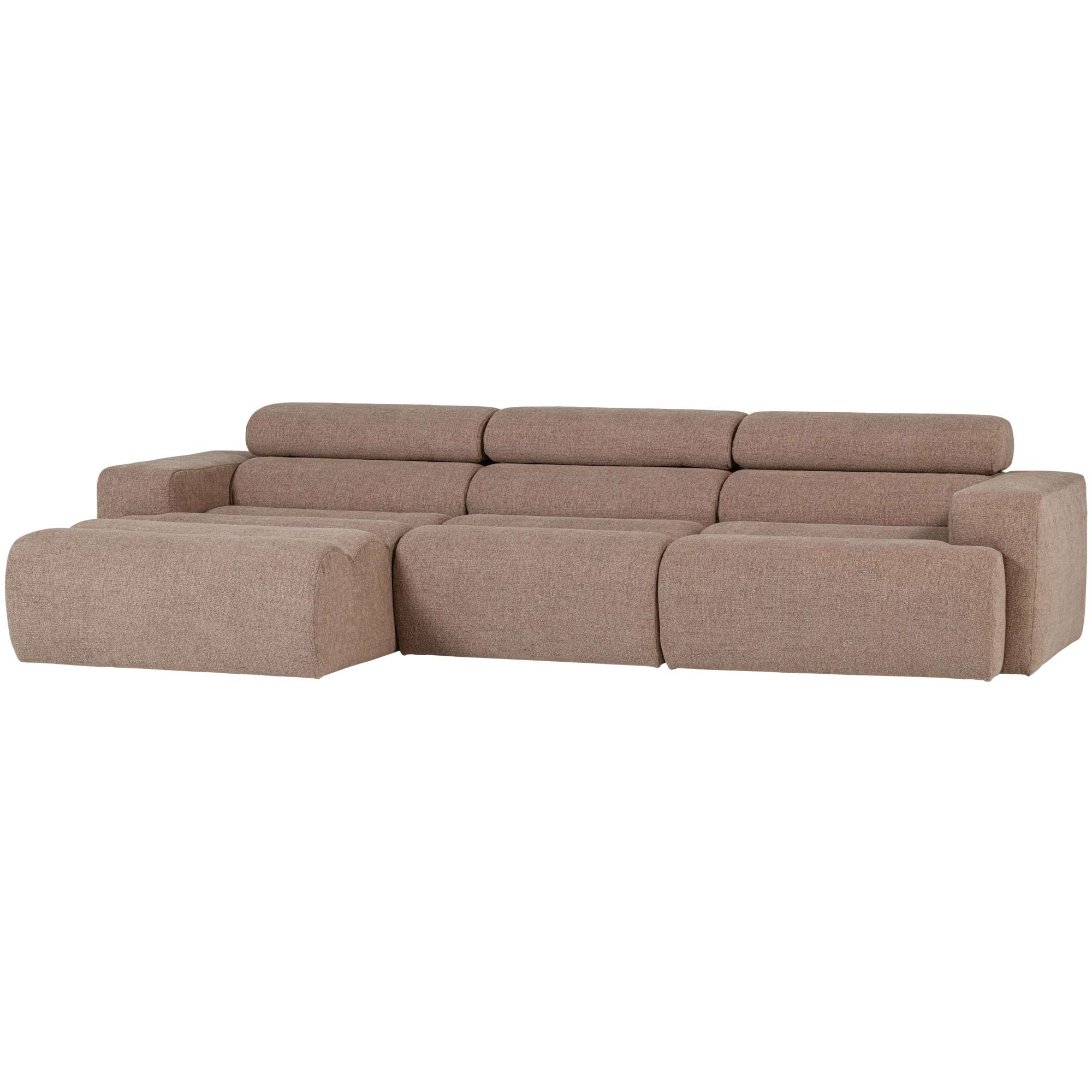Ecksofa Novi Bouclé Taupe - Chaiselongue mit verstellbarer Nackenstütze, Links
