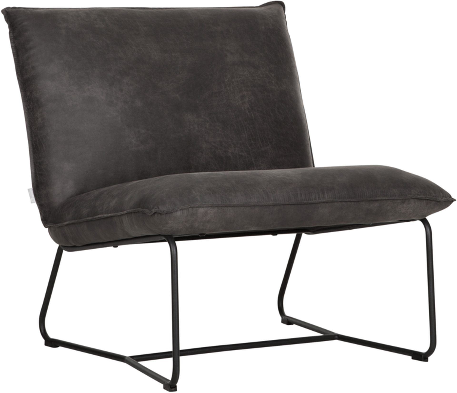 Der bequeme Sessel Delaware überzeugt mit seinem modernem Design.Gefertigt wurde er aus recyceltem Leder, welches einen Anthrazit Farbton besitzt. Das Gestell des Sessels ist aus Metall und ist Schwarz.