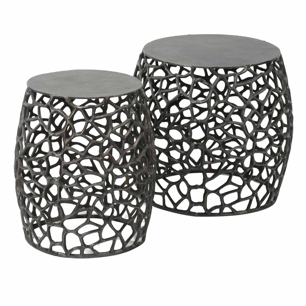 2er-Set Beistelltisch Labyrinth - Alu Schwarz-Nickel, Ø 35 / 45 cm 2er-Set Beistelltisch Astilbe - Alu Schwarz-Nickel, Ø 35 / 45 cm