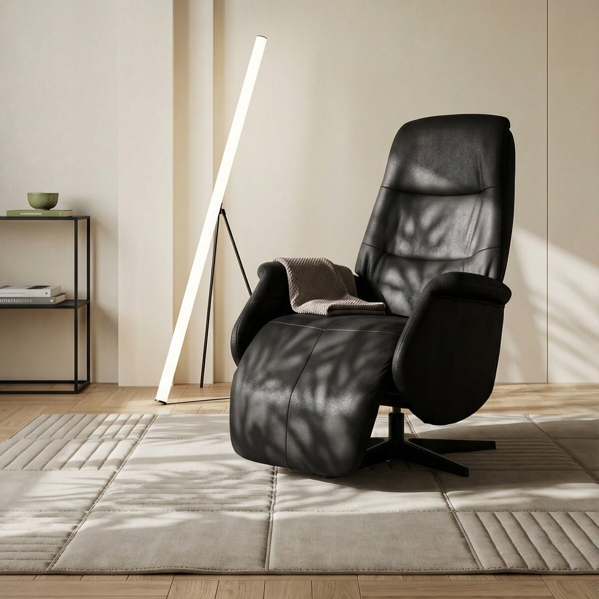 Relaxsessel Atella Stoff Schwarz - Drehsessel mit Liegefunktion & Fußstütze | Schwarz