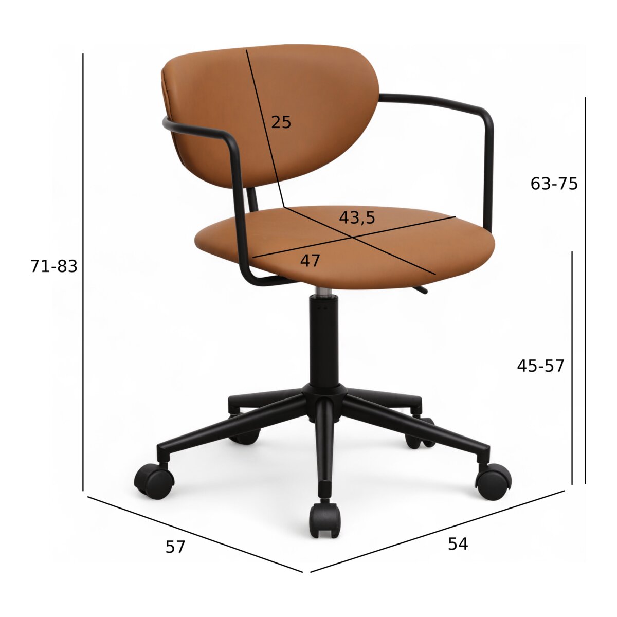 Bürostuhl Odila aus Kunstleder - Drehbar, Höhenverstellbar, Neigbar, Hellbraun