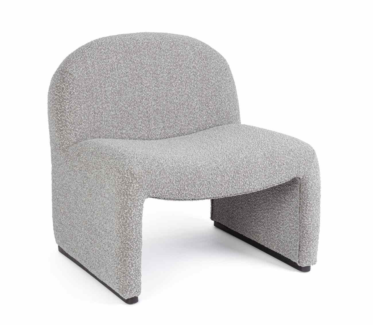 Der Sessel Bassilla überzeugt mit seinem modernen Stil. Gefertigt wurde er aus Boucle-Stoff, welcher einen grauen Farbton besitzt. Der Sessel besitzt eine Sitzhöhe von 42 cm.