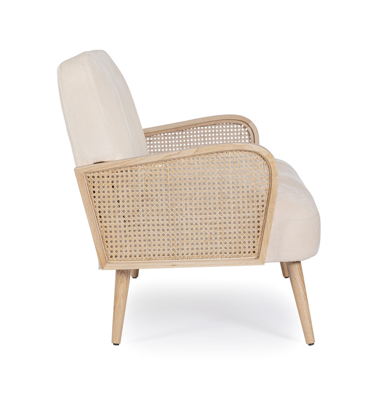 Das Sofa Dalida überzeugt mit seinem modernen Stil. Gefertigt wurde es aus einem Stoff-Bezug, welcher einen Creme Farbton besitzt. Das Gestell ist aus Kautschukholz und hat eine natürliche Farbe. Das Sofa ist in der Ausführung 2-Sitzer.