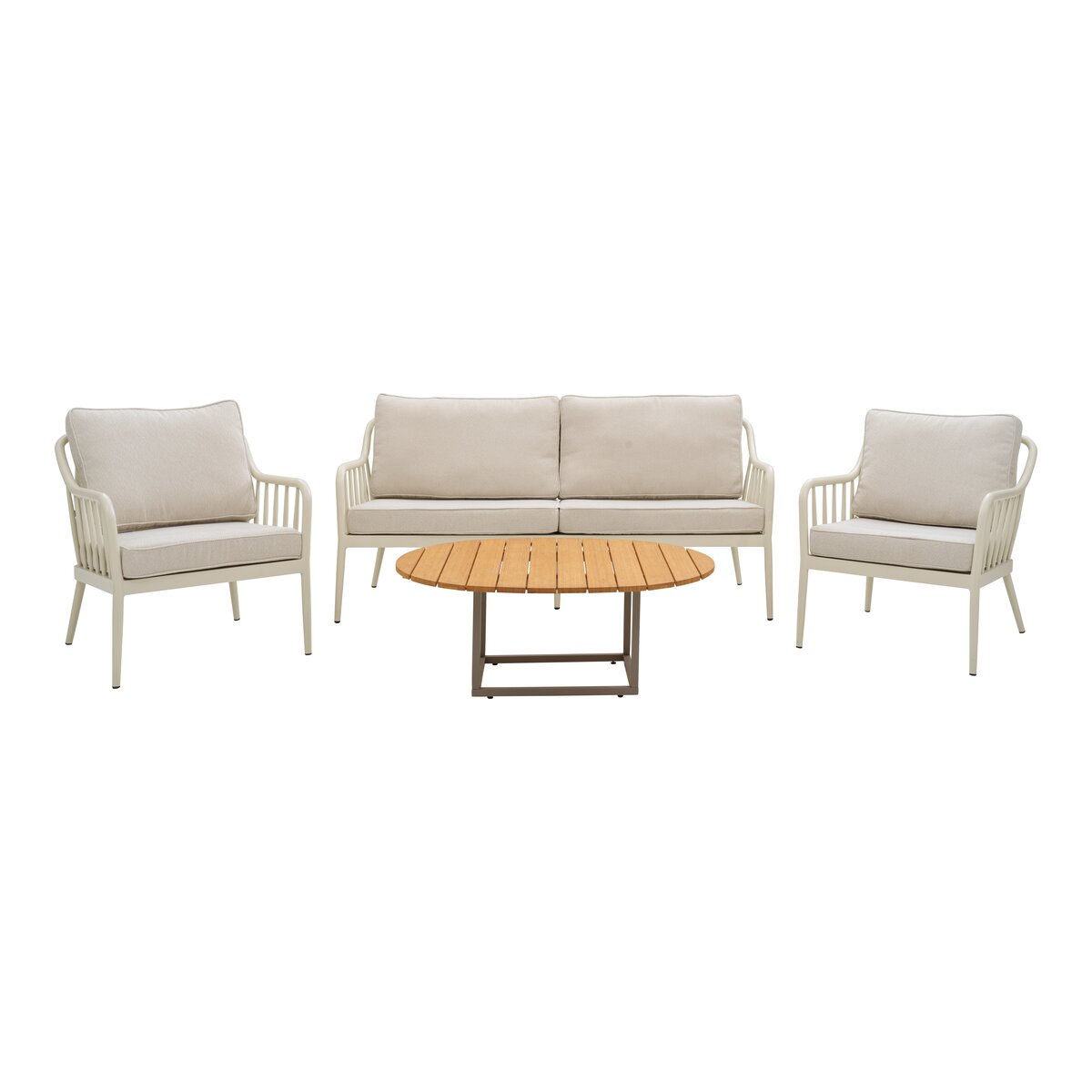 Gartencouchtisch Olive - Aluminium & Bambus, 110x80 cm, Khaki/Natur
