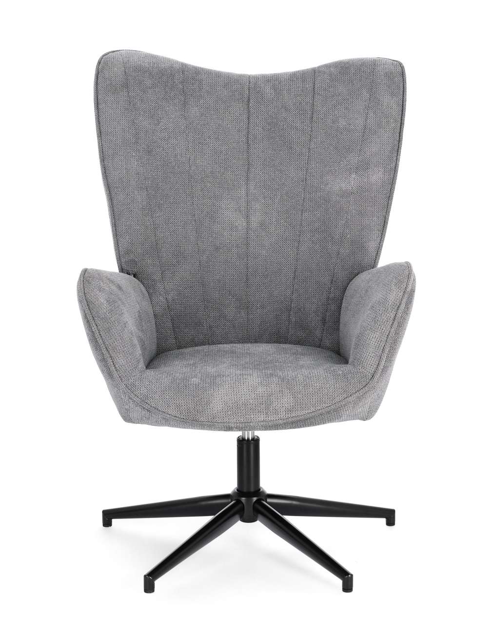 Der Drehsessel Inas überzeugt mit seinem modernen Stil. Gefertigt wurde er aus Stoff, welcher einen grauen Farbton besitzt. Das Gestell ist aus Metall und hat eine schwarze Farbe. Der Sessel besitzt eine Sitzhöhe von 50 cm.