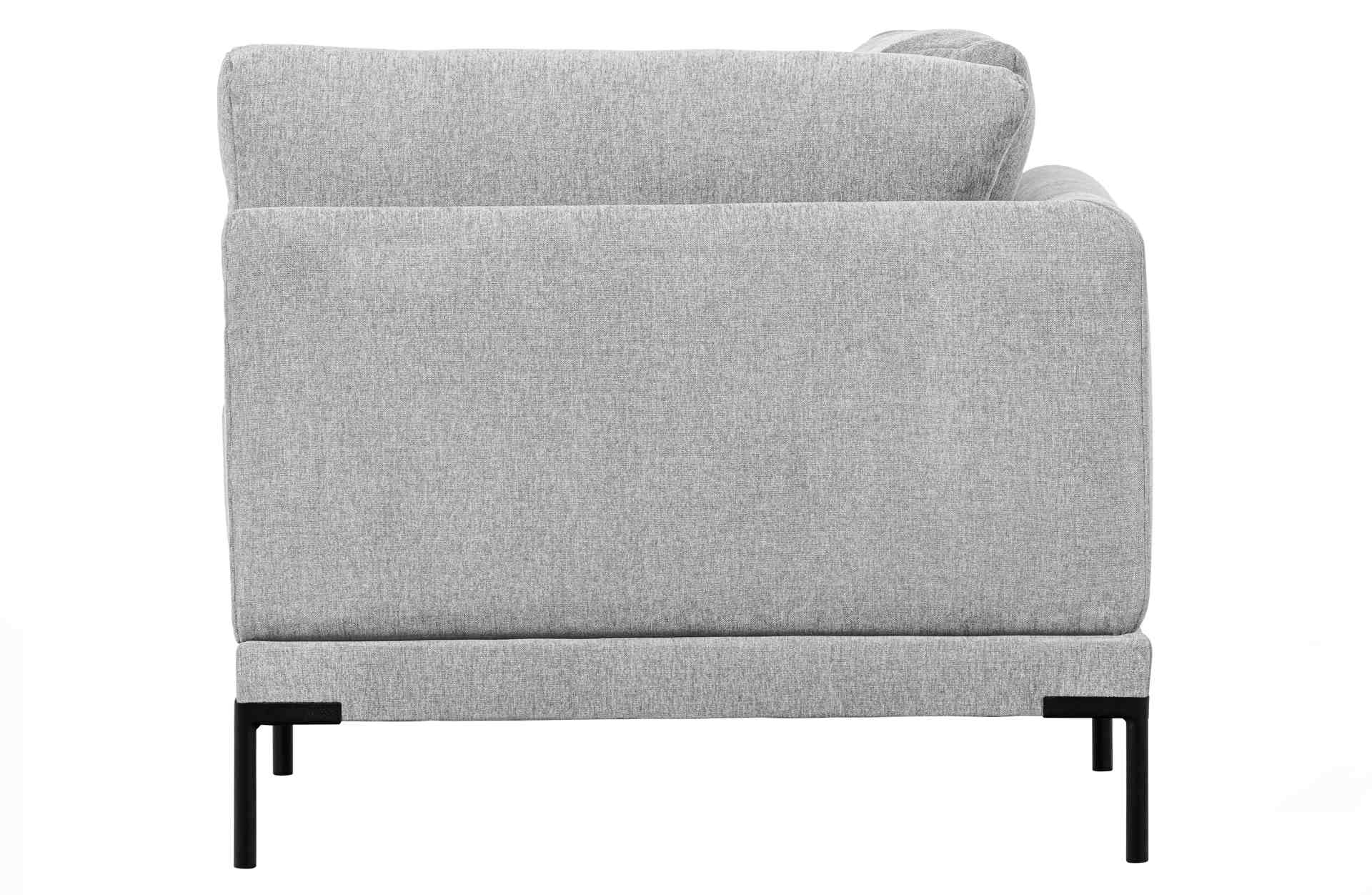 Das Modulsofa Couple Lounge überzeugt mit seinem modernen Design. Das Eck-Element wurde aus Melange Stoff gefertigt, welcher einen einen hellgrauen Farbton besitzen. Das Gestell ist aus Metall und hat eine schwarze Farbe. Das Element hat eine Länge von 10