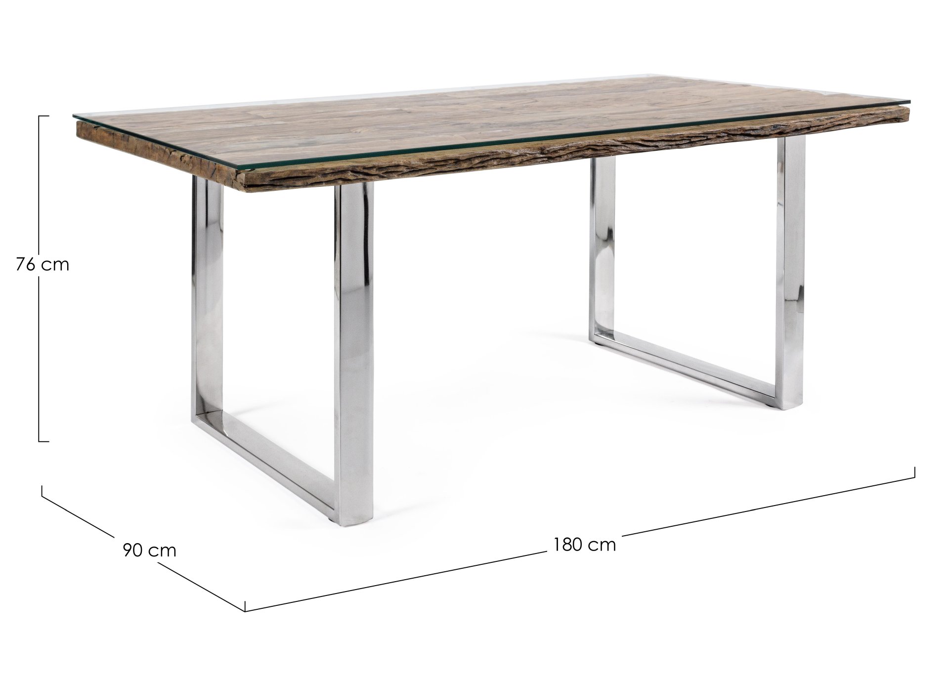 Der Esstisch Stanton überzeugt mit seinem moderndem Design gefertigt wurde er aus recyceltem Holz, welches einen natürlichen Farbton besitzt. Das Gestell des Tisches ist aus Metall und ist in einer silbernen Farbe. Der Tisch besitzt eine Breite von 180 cm