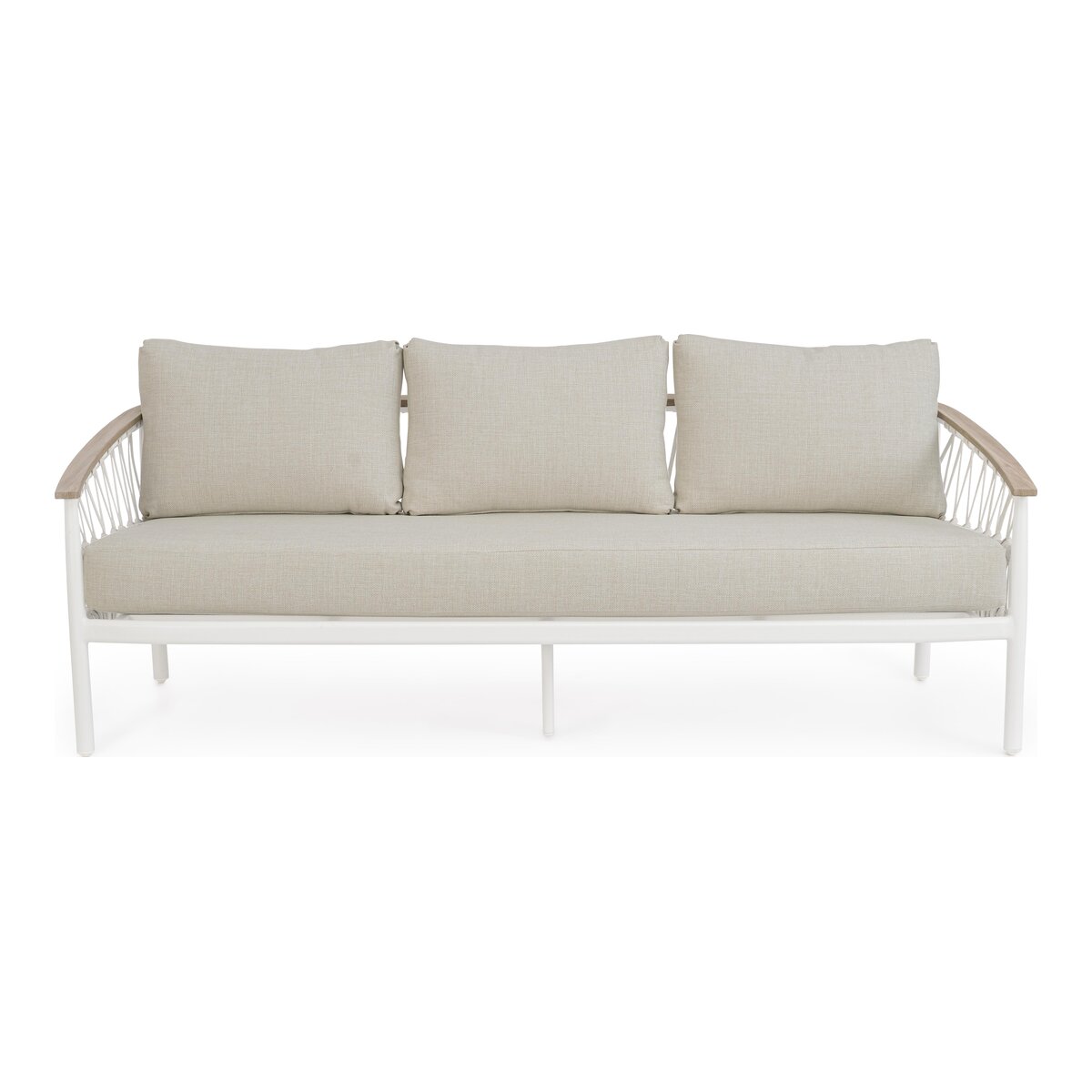 3-Sitzer Gartensofa Fenix - Aluminium & Seilgeflecht, inkl. Kissen, Off-White