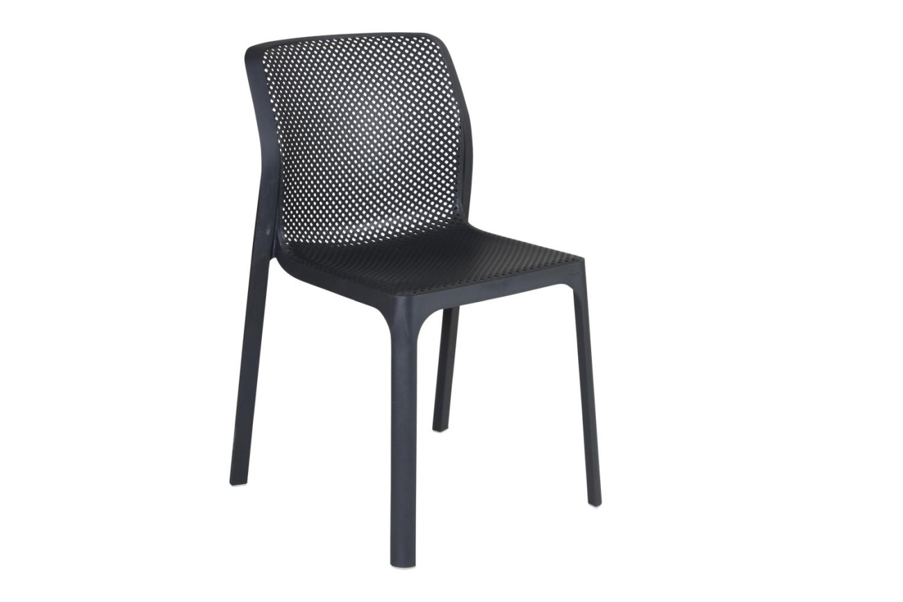 Der Gartenstuhl Net überzeugt mit seinem modernen Design. Gefertigt wurde er aus Kunststoff, welcher einen Anthrazit Farbton besitzt. Das Gestell ist auch aus Kunststoff und hat eine Anthrazit Farbe. Die Sitzhöhe des Stuhls beträgt 47 cm.