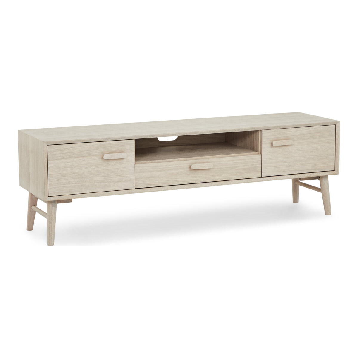 TV-Board Otaro Eiche Whitewash 160 cm - mit Türen, Schublade & Soft-Close