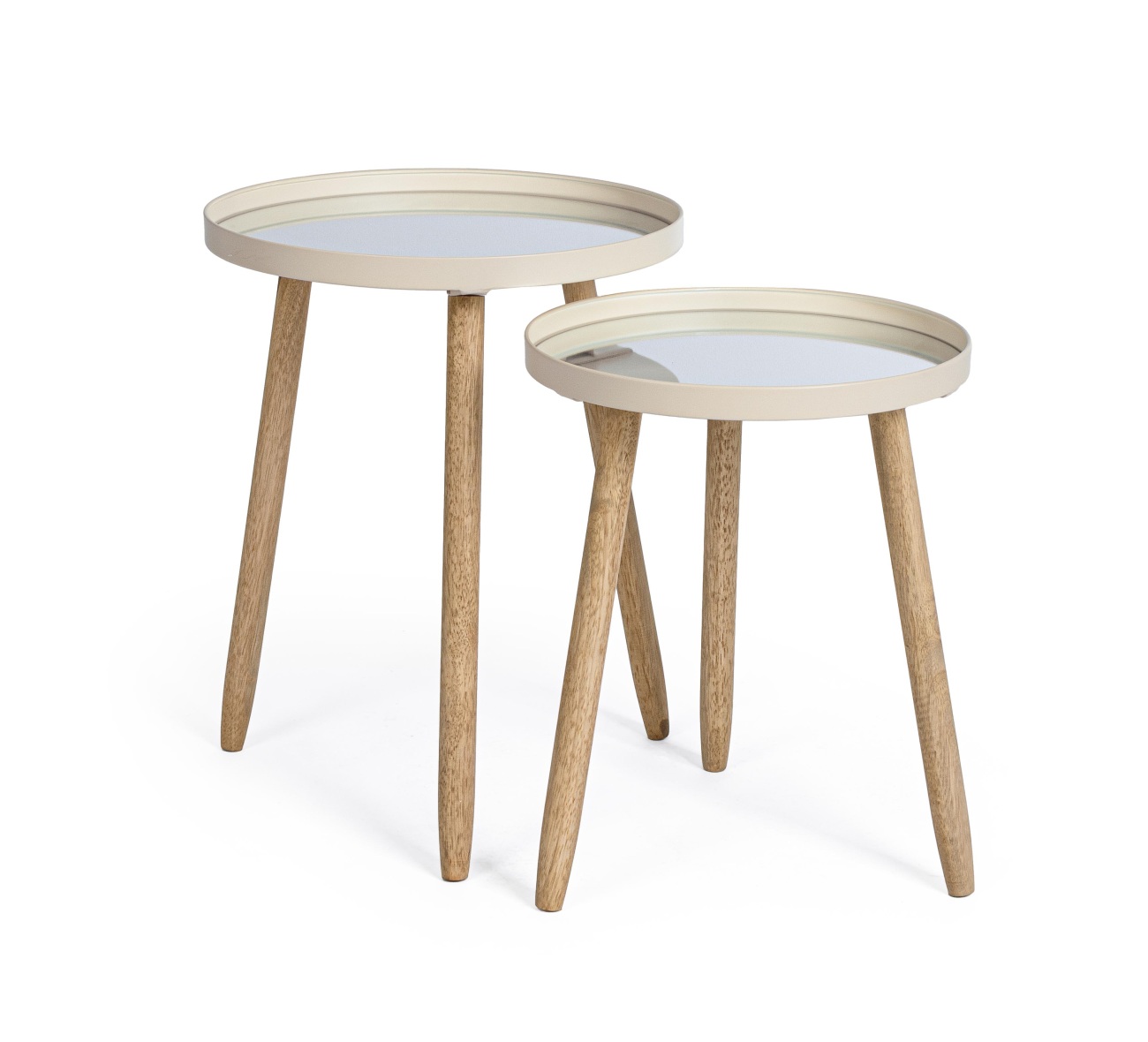 Beistelltisch Edvard 2er-Set mit Glasplatte, Elfenbein Beistelltisch Edvard 2er-Set mit Glasplatte, Elfenbein