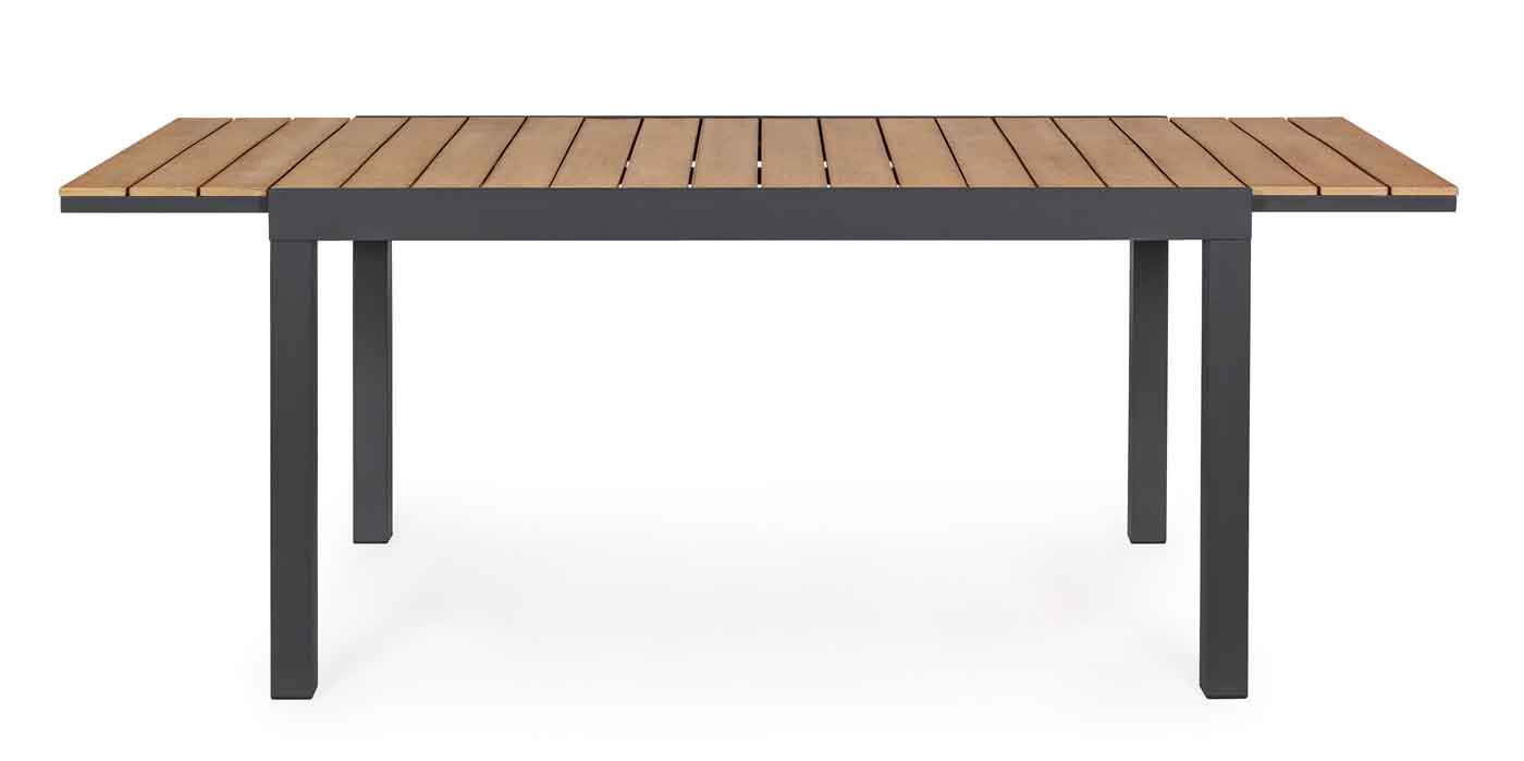 Gartentisch Elias mit einer Ausziefunktion, hergestellt aus Aluminium und Polywood