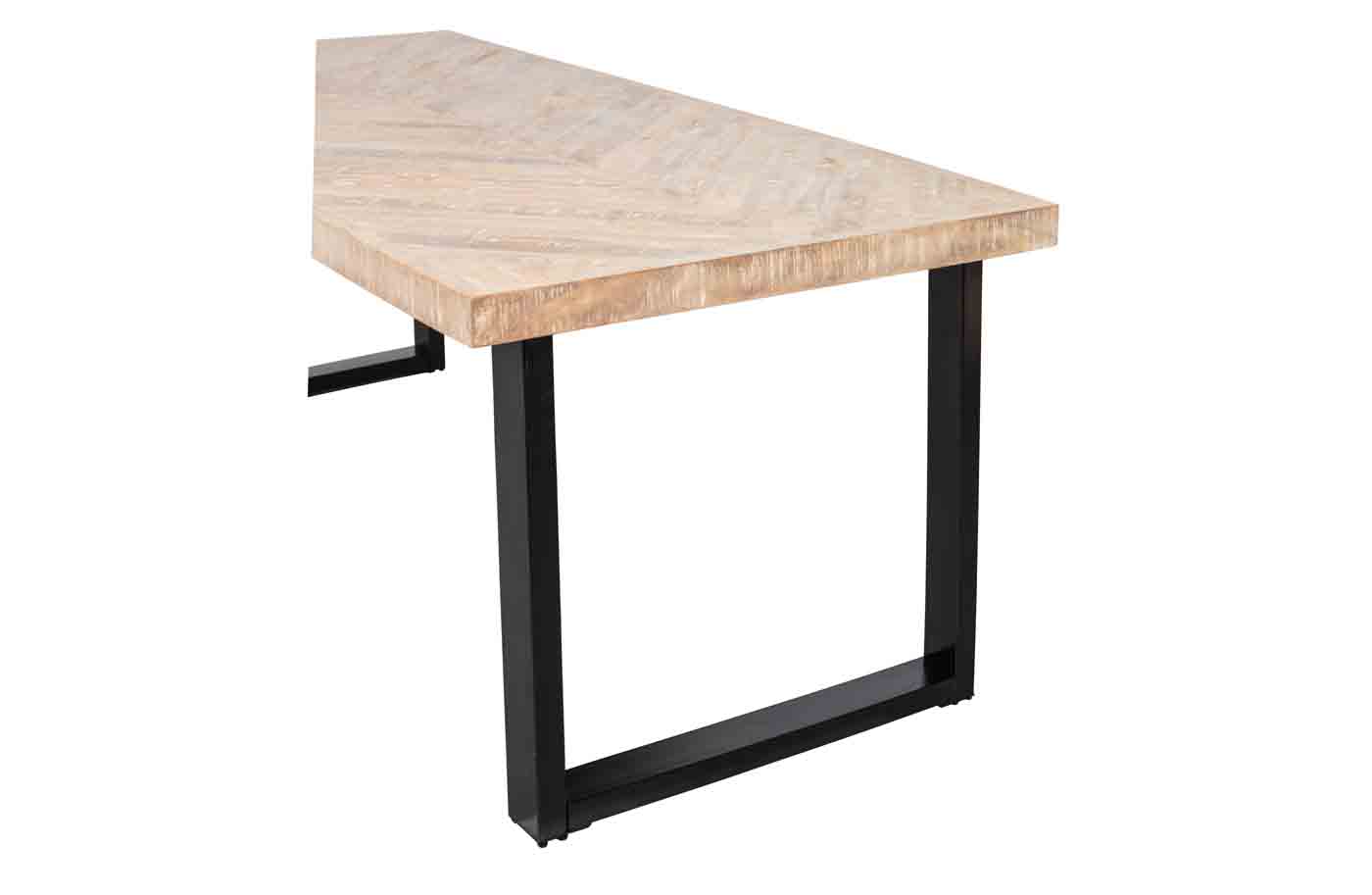Esstisch Tablo mit einer Mangoholz Tischplatte und schönem Fischgrätenmuster Oberfläche inkl. Metallgestell U-Form in Schwarz