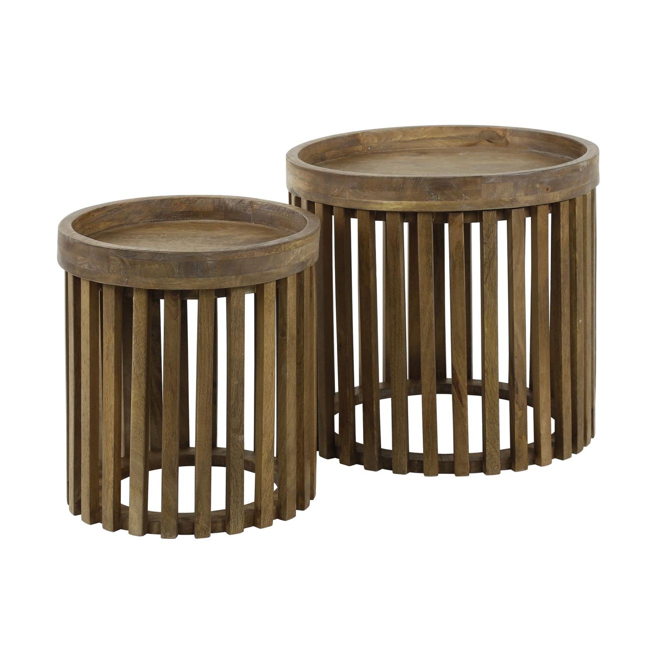 2er-Set Beistelltisch Tamil - massives Mangoholz Braun, Ø 34 / 45 cm