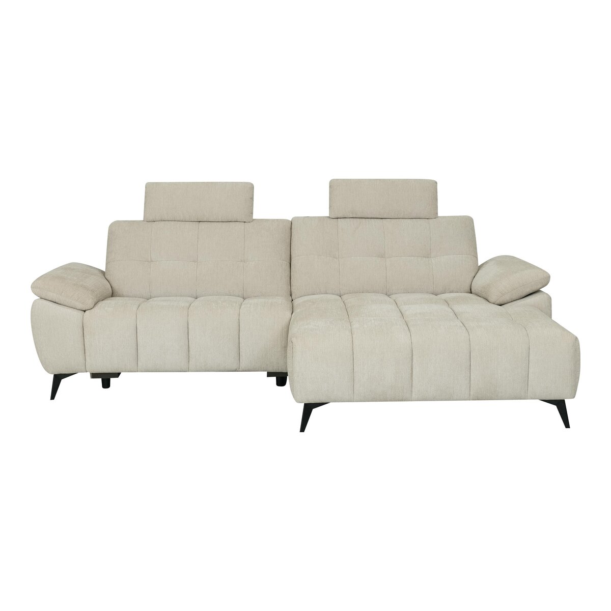 Ecksofa Odaloc Rechts Stoff Beige - elektrische Fußstütze & USB-Port