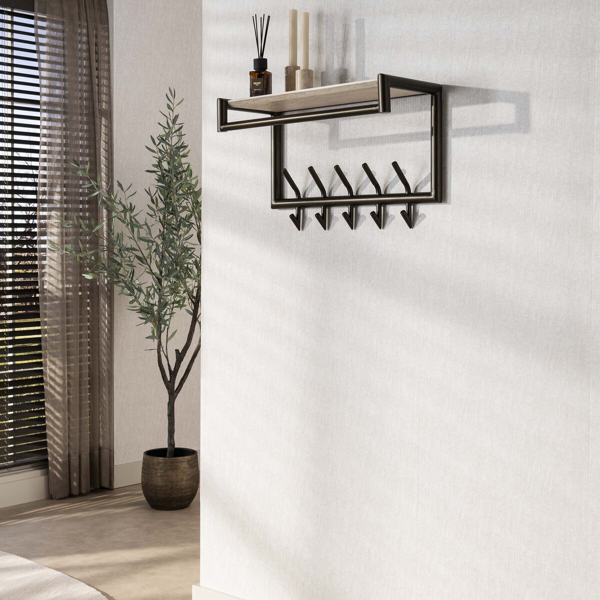 Garderobe Aret mit Kleiderstange, Hutablage und 5 Haken, 65 cm