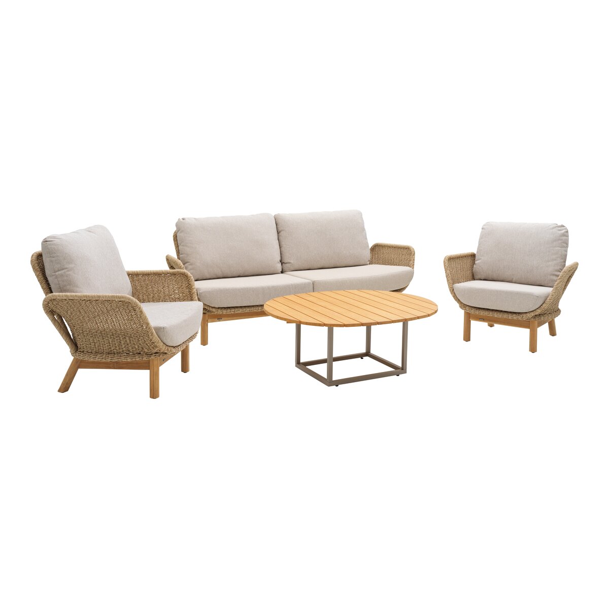 Gartencouchtisch Olive - Aluminium & Bambus, 110x80 cm, Khaki/Natur