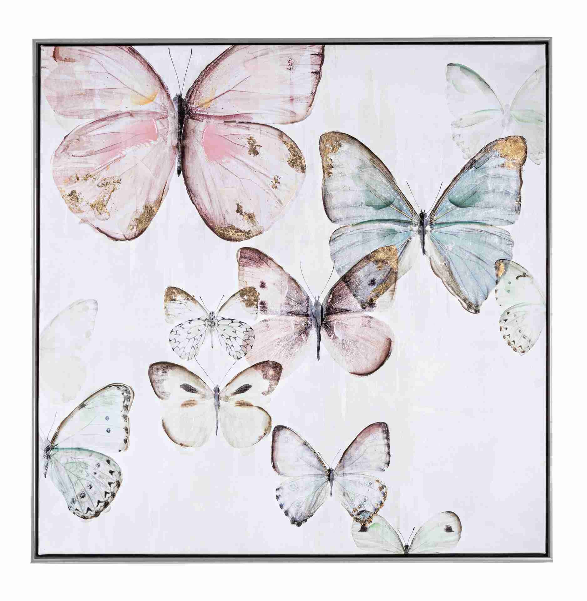 Das Ölbild Butterfly No.2 überzeugt mit ihrem klassischen Design. Das Bild verfügt über einen Druck auf Leinwand. Das Gestell ist aus Tannenholz und der Rahmen aus Kunststoff. Die Maße sind 82x82 cm.