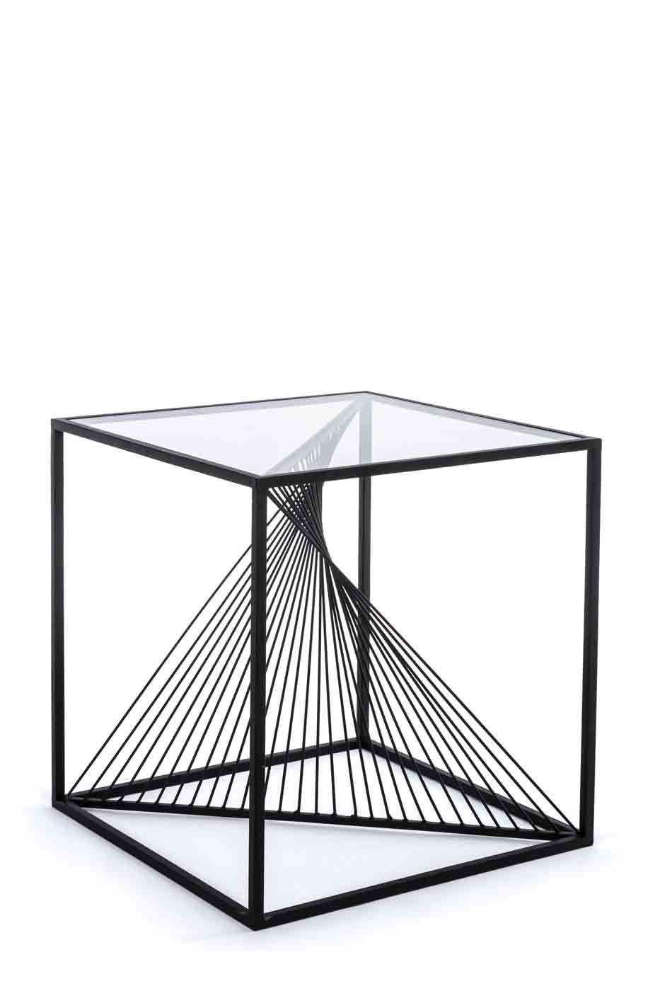 Beistelltisch Espiral aus Stahl mit Glasplatte, 48 cm Beistelltisch Espiral aus Metall Schwarz, 48x48 cm