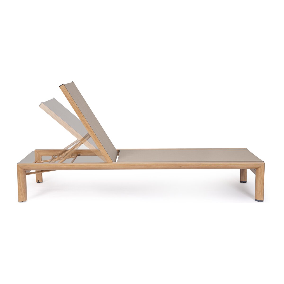 Gartenliege Skipper verstellbar - Textilene Taupe & Aluminium Naturbraun mit Holz-Optik