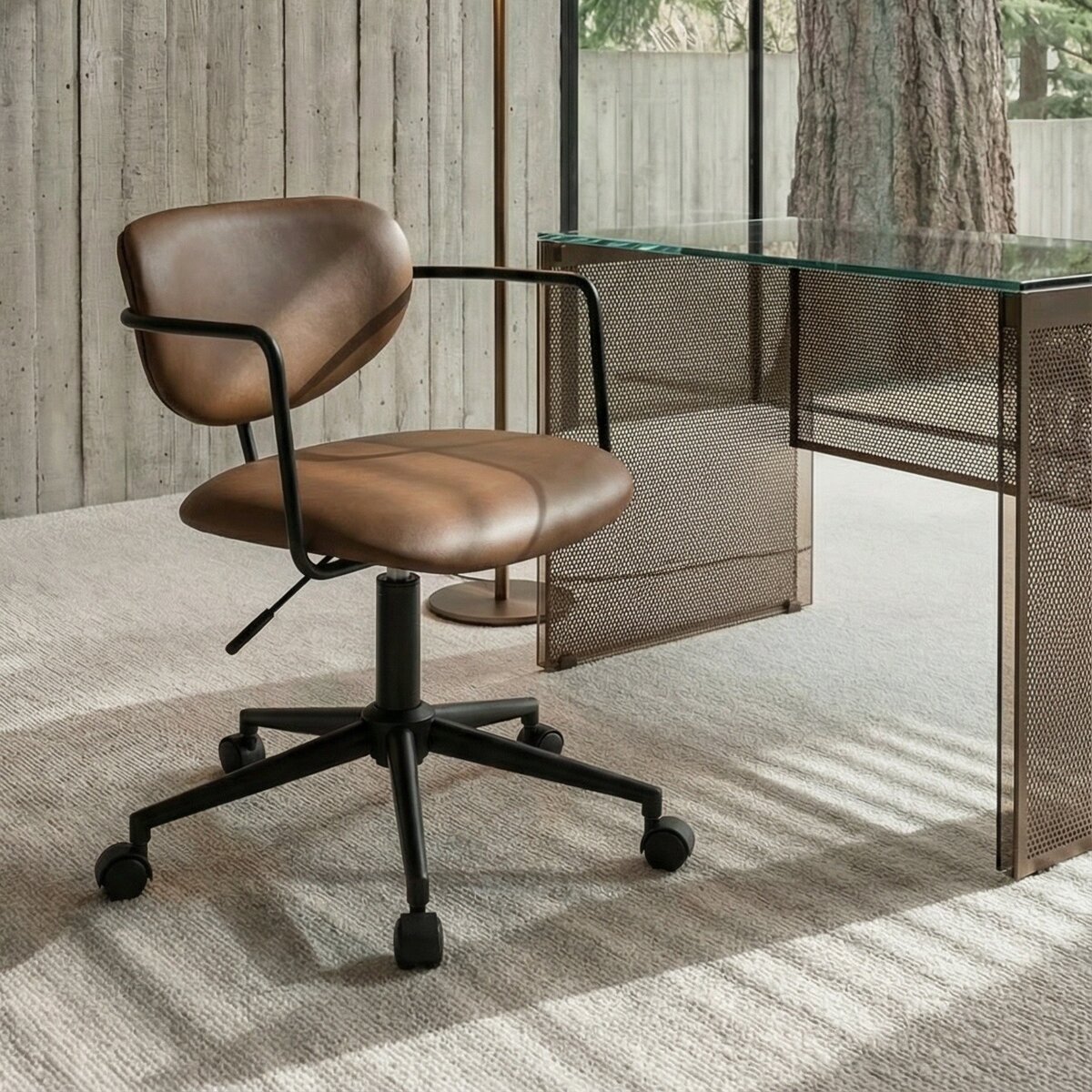 Bürostuhl Odila aus Kunstleder - Drehbar, Höhenverstellbar, Neigbar, Dunkelbraun