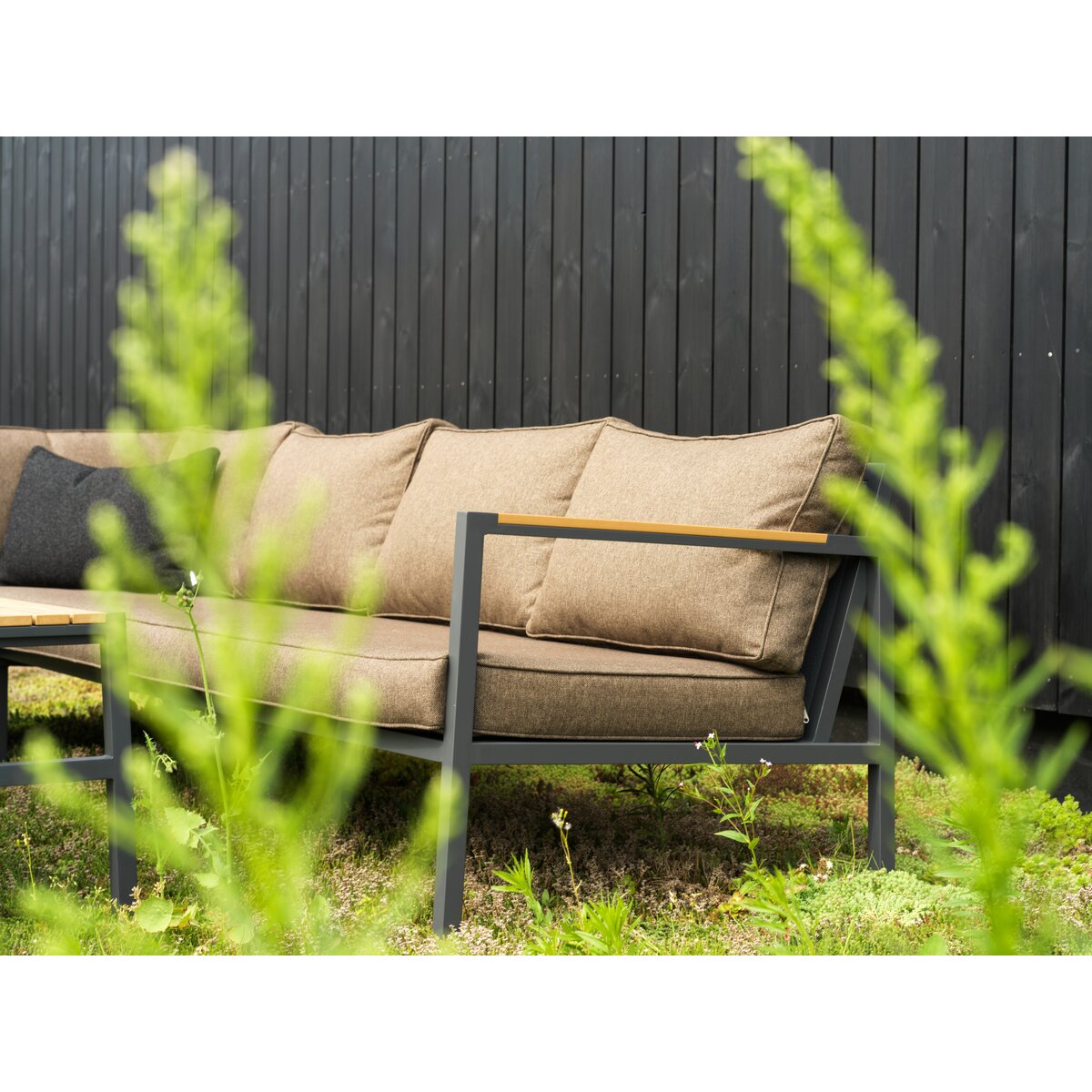 Gartenecksofa Cap, Anthrazit/Braun - Aluminium, inkl. Couchtisch & Kissen, 214x279 cm