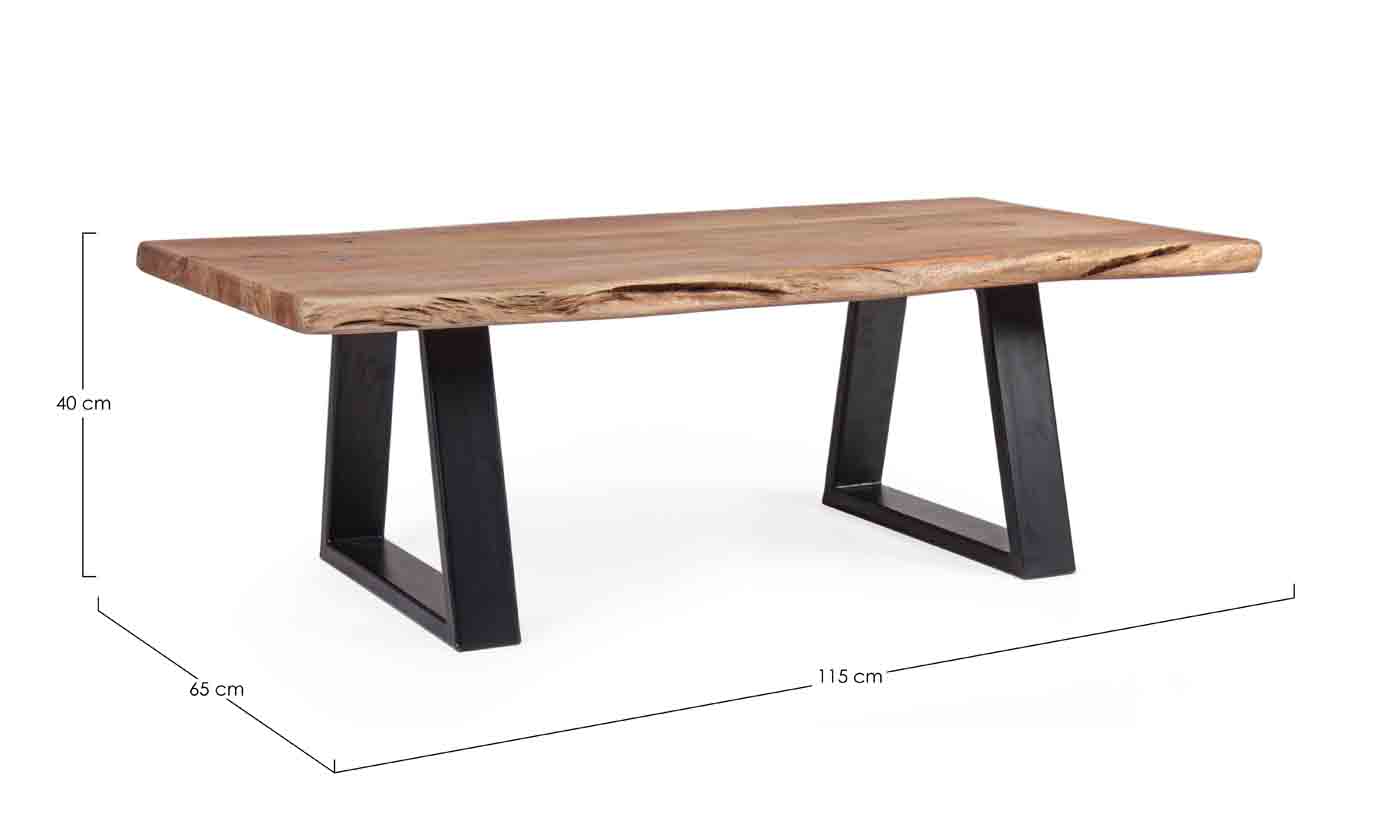 Die Tischplatte des Couchtisches Artur wurde aus Akazienholz hergestellt, dabei hat jeder Tisch seine eigene Maserung und damit ein Unikat. Das Gestell ist aus Stahl.